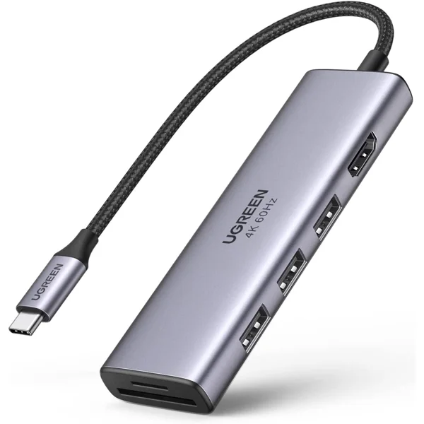 Ugreen CM511-60383 USB-C 6-in-1 Multifunction Hub UGREEN CM511 6'sı 1 Arada Çok Fonksiyonlu Adaptör USB-C - 4K HDMI + 3 USB 3.0 A Portu + SD/TF Dönüştürücü (UG-60383)