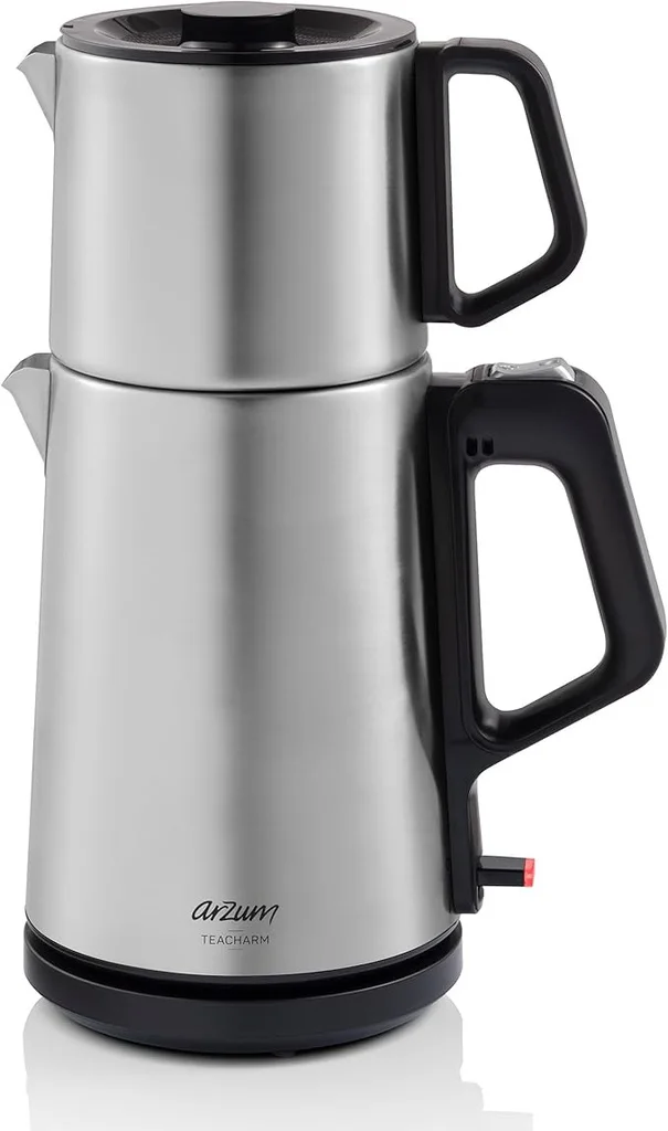 Arzum TeaCharm Turkish Tea Maker, Stainless Steel, Auto Shut-Off, Inox, 1800W AR3143