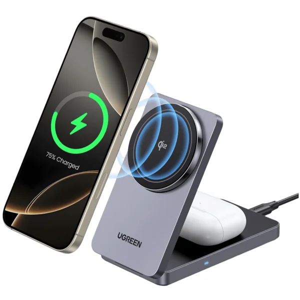 UGREEN 2'si 1 arada 15W Manyetik Kablosuz Şarj Cihazı Siyah W706-45023