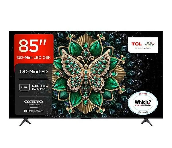 TCL 85" 85C6K Premium QD-Mini LED, Up To HDR-512 TV (2025)