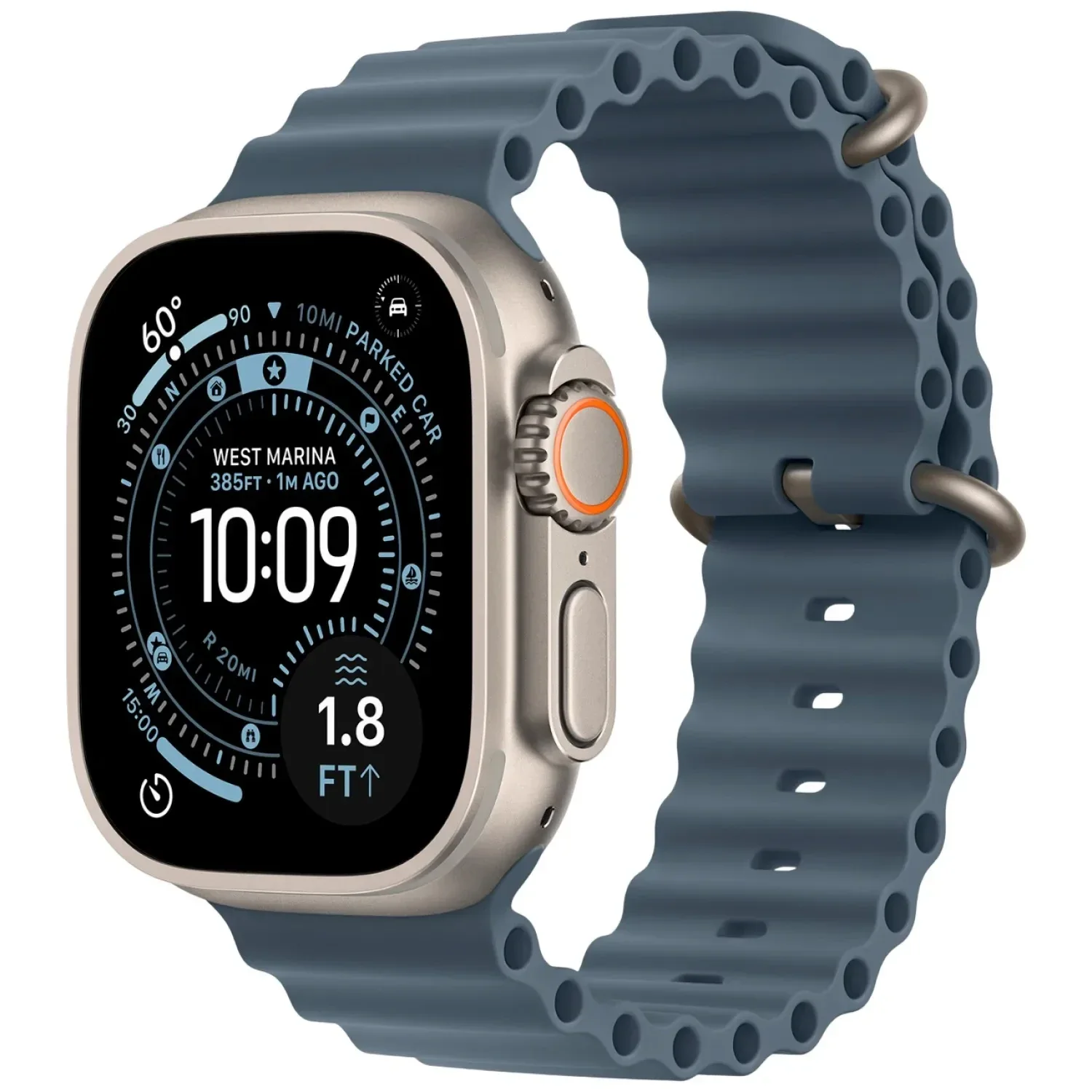 Apple Watch Ultra 3 49mm Natural Titanium Case with Anchor Blue Ocean Band - MEWH4Z