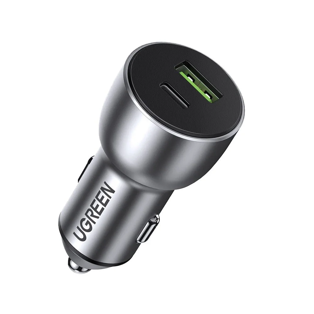 UGREEN 52.5W QC PD Fast Car Charger Cigarette Lighter Adapter 1xUSB-C 1xUSB-A Space Gray 60980