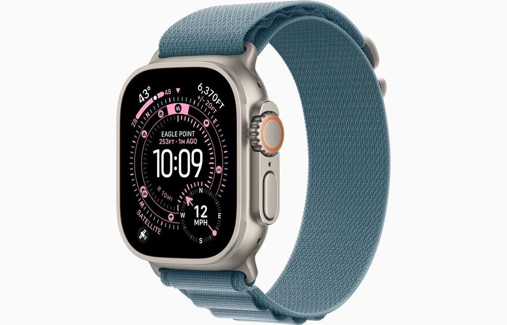 Apple Watch Ultra 3 GPS + Cellular 49mm Natural Titanium Case With Light Blue Alpine Loop MEWM4